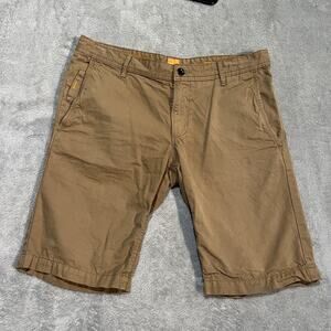 BOSS Orange Chino Shorts Mens 35 Khaki Tan Flat Front Twill Pockets Hugo Boss